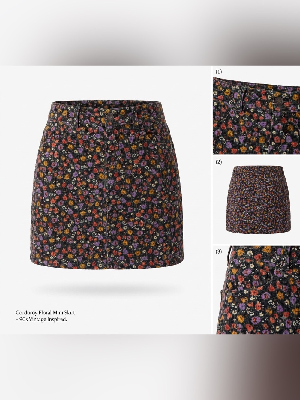 art class Girls  Black Floral Corduroy Mini Skirt Size 10/12